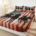thumbnail image 4 of Manfei Vintage Cowboy Queen Sheets,Grunge American Flag Queen Sheet Sets,Red Black,4-Piece,1 Flat Sheet, 1 Fitted Sheet and 2 Pillowcases, 4 of 6
