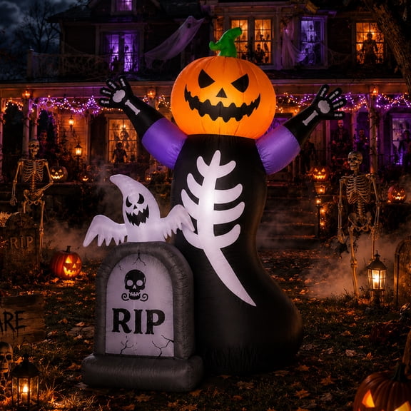 Inflable Halloween Calabaza Esqueleto 2.40m Fantasma Luz Led