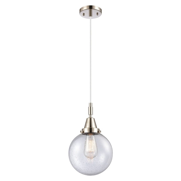 447-1P-PN-G204-8 Innovations Lighting Beacon - 1 Light Cord Hung Mini Pendant-12.63 Inch Tall and 8 Inch Wide-Polished Nickel Finish-Seedy Glass Color
