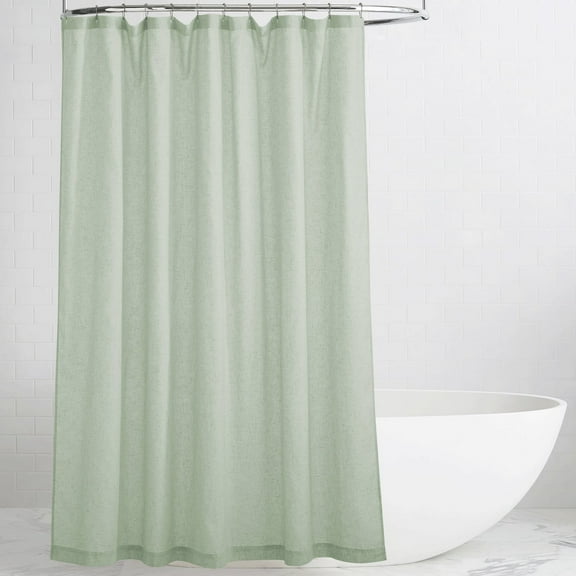 NICETOWN Linen Shower Curtain Button Hole Half Privacy Semi Sheer Lightweight Quick Dry Shower Curtains for Bathtub Decor, Sage Green, 72"x84", Hooks Included