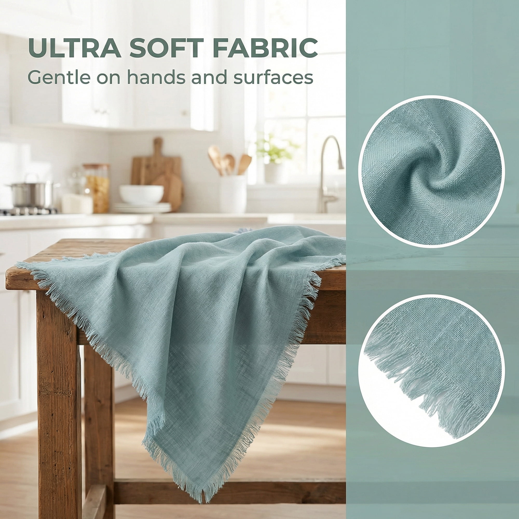 Unique Bargains Cotton Linen Absorbent Kitchen Towels 4 Pack Light Green/Blue 18" x 18"