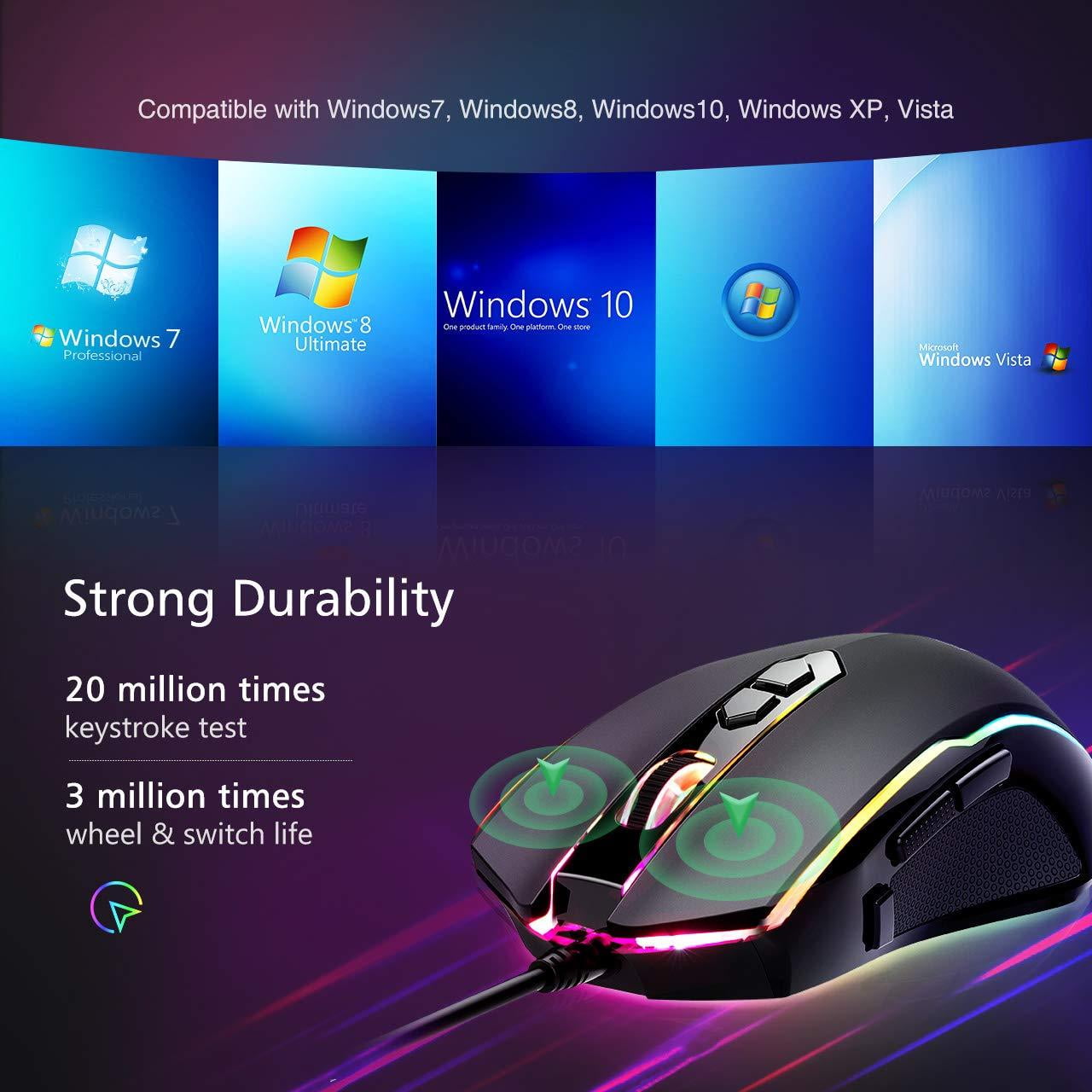 Pictek Gaming Mouse Wired 7200 Dpi Programmable