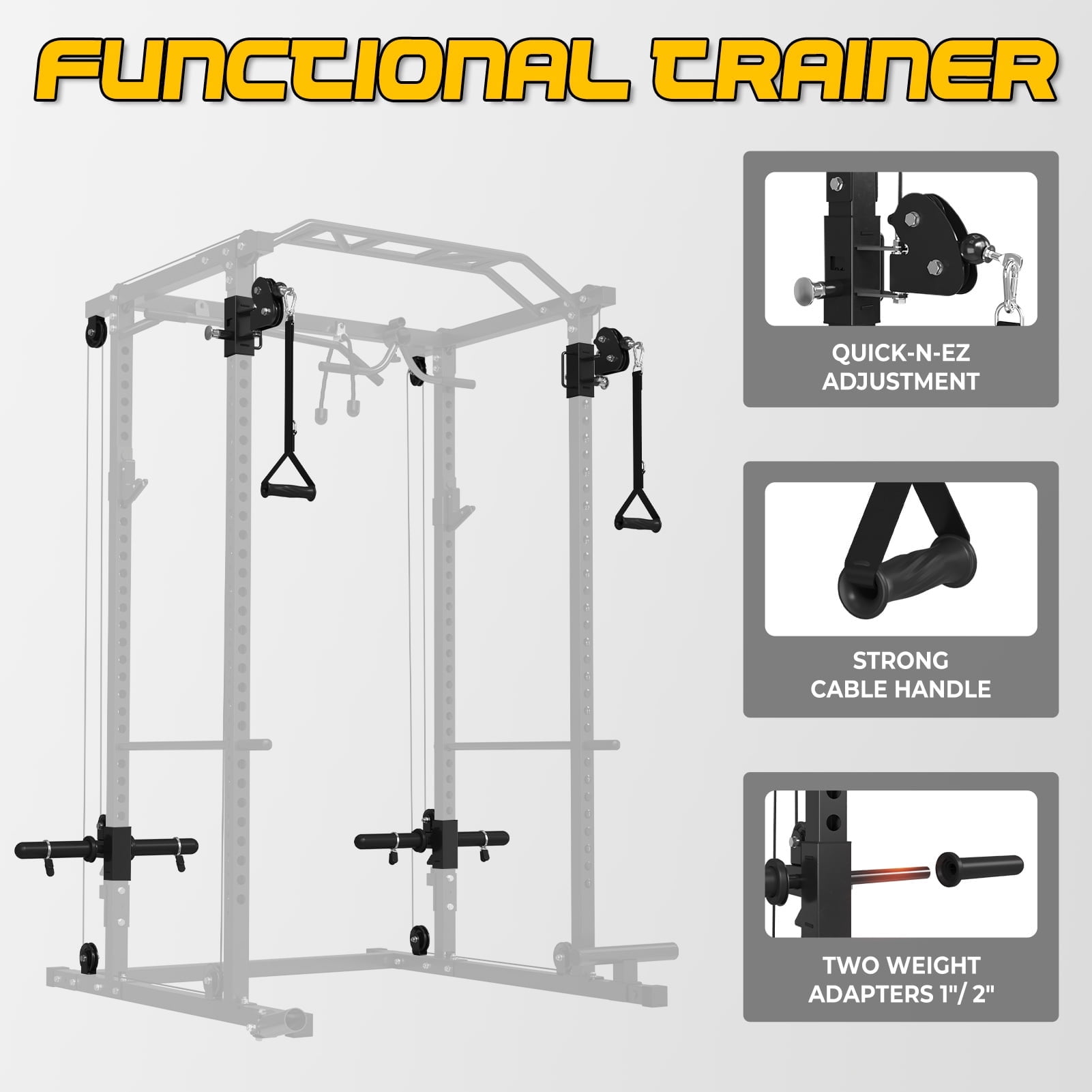 Mikolo Power Cage, Squat Rack with Dual Pulley Cable Crossover System, Multi-function Free Weight Home Gym Workout Machine