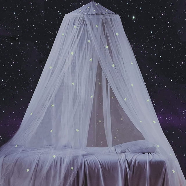 Dosel de cama con estrellas fluorescentes que brillan en la oscuridad para niños, niñas o adultos, dosel de cama de noche estrellada apto para camas para niños, camas para niñas, Twin