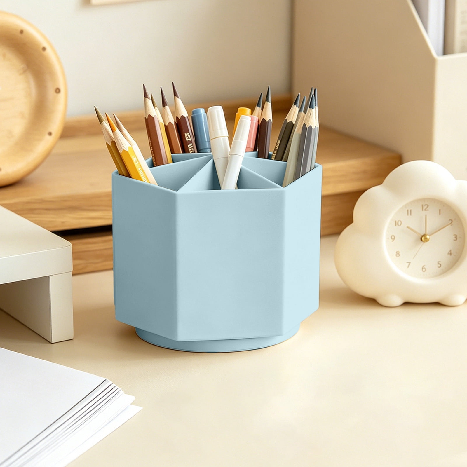 Werulen 360 Degree Rotating Pen Holder,6 Slots Large Capacity Organizer,Stable Office Desk Storage,Multi Function Home Study Tool,Desktop Work Area Accessory