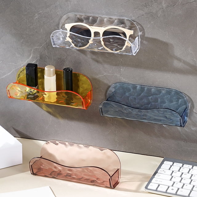 Organizador de gafas montado en la pared: sin soporte para gafas de taladro, estante para la pared en la mesilla o salón, pantalla con múltiples ranuras, diseño del desagüe inferior