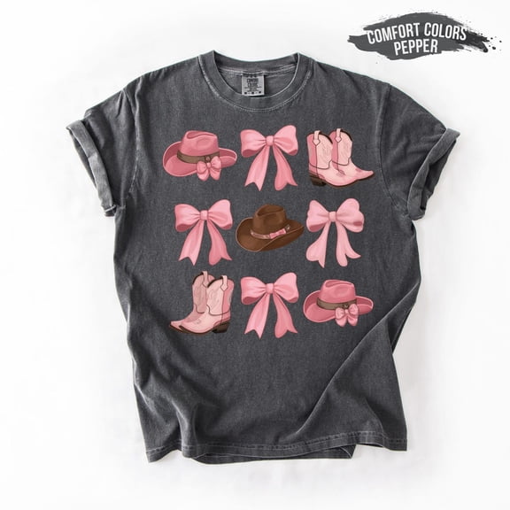Velto Pink Cowgirl T-Shirt: Rodeo Boots, Hats & Bows Graphic Tee All Size S-5XL