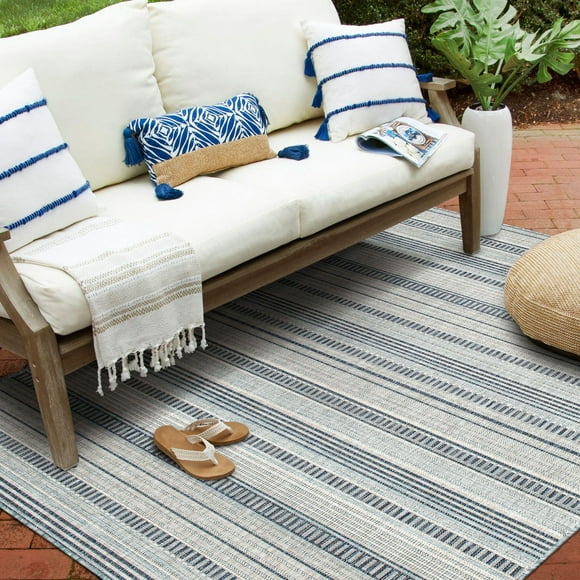 Hayweld Vanilla White and Blue Woven Area Rug