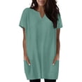 thumbnail image 2 of Otntypg Oversized Tunic Shirts for Women Casual Summer Short Sleeve V Neck Plain Tees Shirt Tops Loose Fit Baggy Long Tshirt Blouse with Pockets Mint Green M, 2 of 6