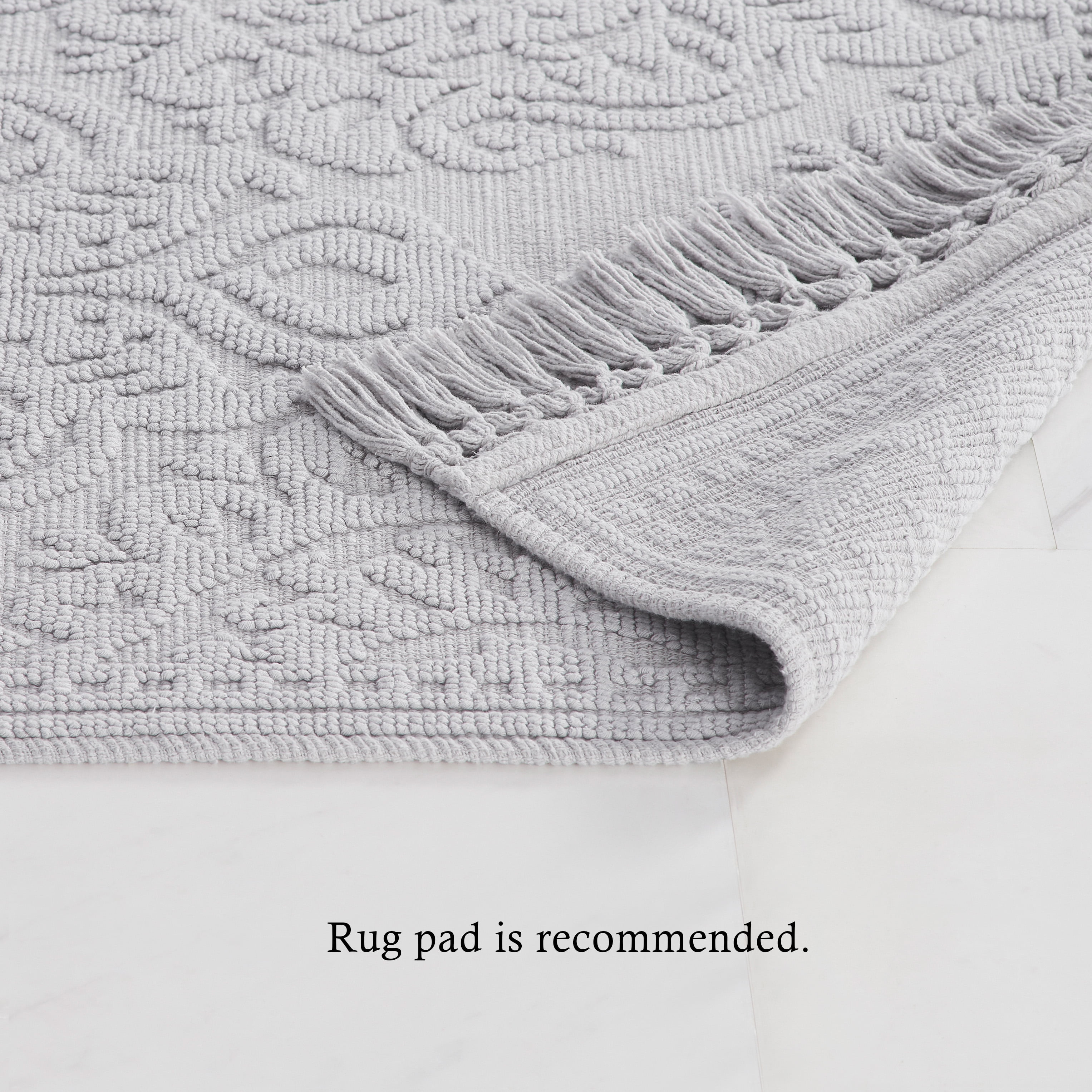 Jean Pierre Ricardo Cotton Fringe 27 x 45 in. Bath Rug, Light Grey