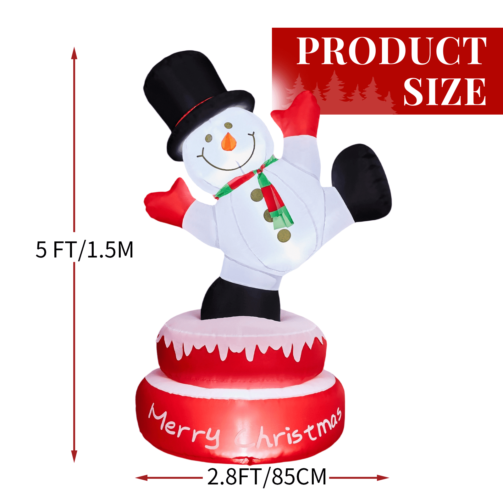 4.8FT Lighted Christmas Inflatable Decoration, Large Rotating Snowman with Motor, Funny Blow Up Yard Decorations with Built-in LED Lights for Holiday Party Front Yard Lawn Garden Decor