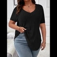 thumbnail image 4 of Blusas Casuales de Talla Grande para Mujer, Cuello en V, Color Liso, Ligeras y de Corta. Negro XL, 4 of 9