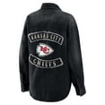 thumbnail image 3 of Women's WEAR by Erin Andrews Black Kansas City Chiefs Washed Oversized Denim Full-Snap Shacket, 3 of 6