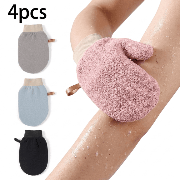 ROSEXIXI Exfoliating Glove 4 Pack Exfoliating Mitt Coarse Texture Bath Scrubber for Body Skin Deep Scrubbing Gloves for Body for Men and Women Shower Bath Spa Dead Skin Removal