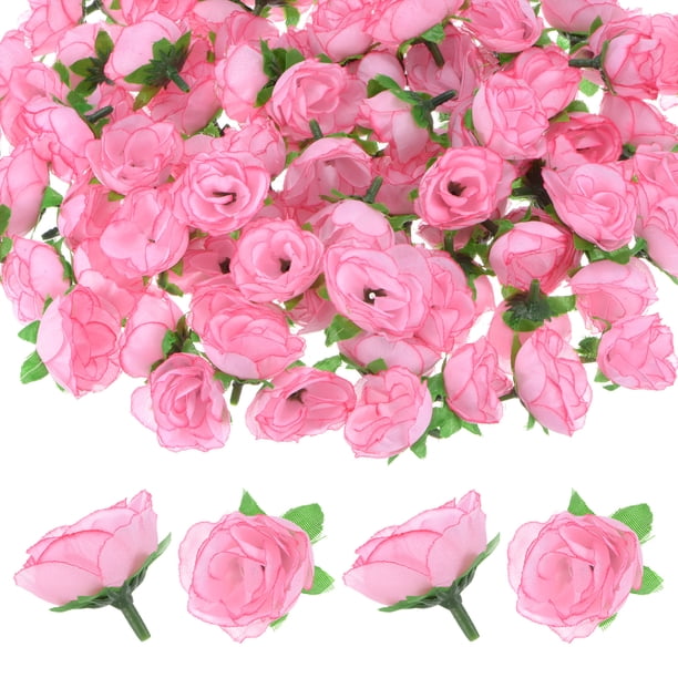 Uxcell 50 Paquete Cabezas de Rosas Artificiales 1.2'' Pequeñas Cabezas de Rosa de Seda Falsa para Decoraciones de Ramo de Boda Fiesta Rosa