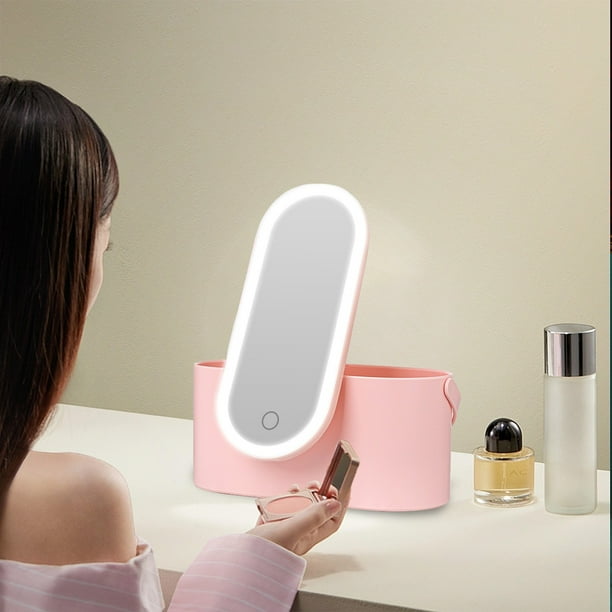 Xihbxyly Espejo de Maquillaje Led, Espejo Cosmético con Almacenamiento Inteligente, Espejo de Tocador Portátil con Luz, Diseño Compacto para Uso Diario, Ideal para Amantes de La Belleza, Ideal para L