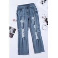 thumbnail image 4 of POGLIP Women's Blue Distressed Ripped Slits Wide Leg Jeans, 4 of 6