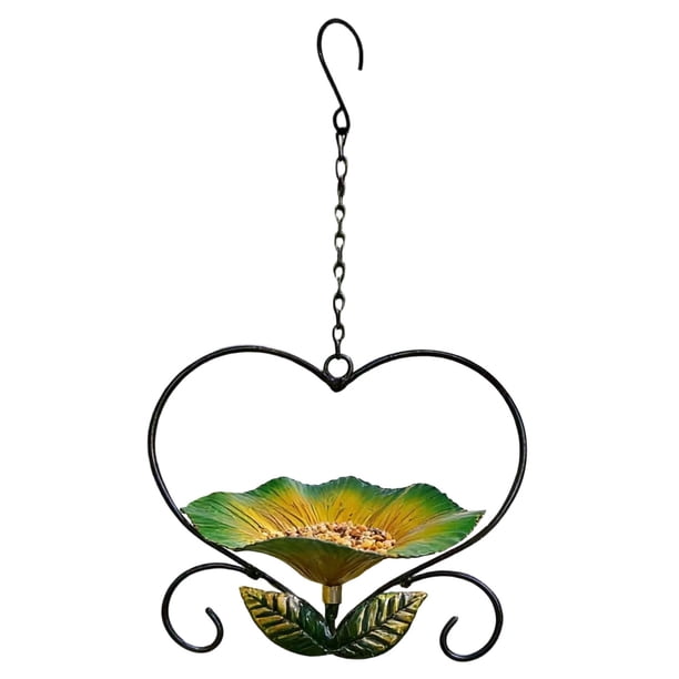 Comedero de hierro para pájaros | Comedero de jardín con forma de corazón y diseño floral | Comedero colgante para exteriores para decoración de jardín | Atrae aves silvestres