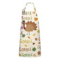 Happy Thanksgiving Turkey Fall Leaves Apron-Garden Aprons for Women with Pockets-Cotton Linen Waterproof Kitchen Cooking Gardening Aprons Adjustable for Kitchen,Cooking,BBQ and Salon 33"x27"