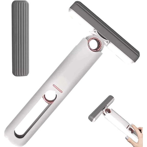 Bzdmly Portable Self-Extracting Sponge Mop, Hands-Free Household Mini Desktop Car Glass Cleaning Mop with 2 Cotton Heads and 1 Squeeze Handle Pink