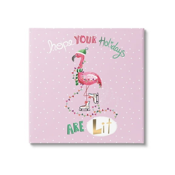 Lit Holidays Sassy Festive Flamingo Pink Polka Dots Animals & Insects Graphic Art Gallery-Wrapped Canvas Print Wall Art