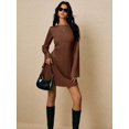 thumbnail image 6 of Coffee Brown Satin Short Dress With Open Back Tie Detail And Flared Sleeves, 6 of 7