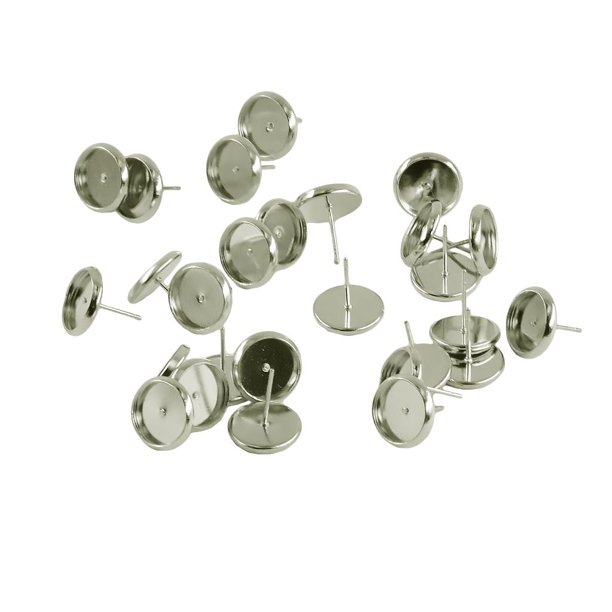 24 piezas de pendientes de bricolaje para cabujón, para pendientes, accesorios de 10 mm Blanco Sunnimix Espacios en blanco de aretes de Bazel redondos