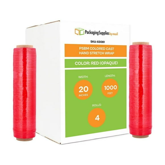 4 Pack Red Stretch Wrap for Packing, 20 Inch x 1000 Feet, Red Wrap, Strong Plastic Wrap for Moving Furniture, Multipurpose Moving Wrapping Plastic roll, Ideal Packing Wrap