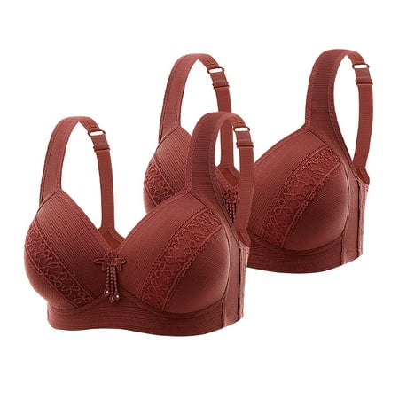 Elvqul Bras Women Breathable Plus Size Brown Bralette Lightweight Solid Color Wireless Nylon Underwear Comfort 2 Pack Bras