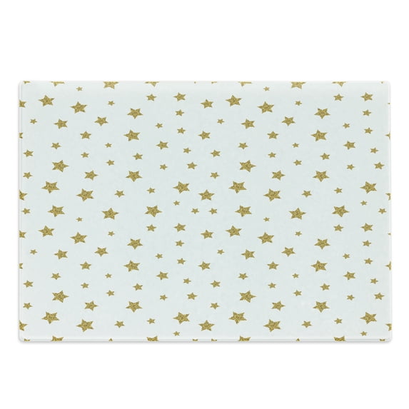 Star Cutting Board, Stars Pattern Illustration Creative Birthday Bachelorette Themed Print, Decorative Tempered Glass Cutting and Serving Board, Large Size, Yellow and White, by Ambesonne