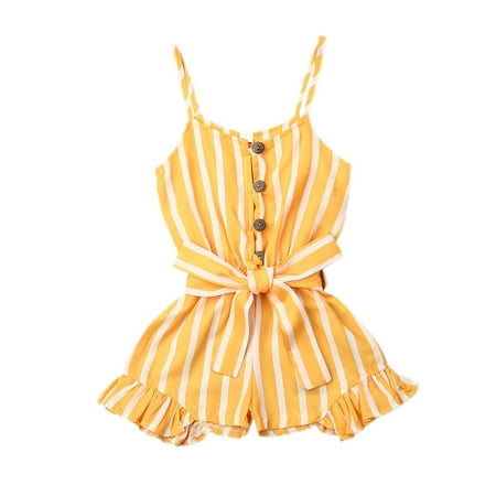 

One opening Baby Girls Summer Sleeveless Romper Stripe Single-breasted Shorts