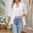 thumbnail image 5 of 3/4 Sleeve Cardigan for Women, Yigetop Women Soft Cardigan 3/4 Sleeves Open Front Lightweight Cardigan Draped Ruffles Knit Cardigan Lightweight Cardigans for Women White XL, 5 of 9