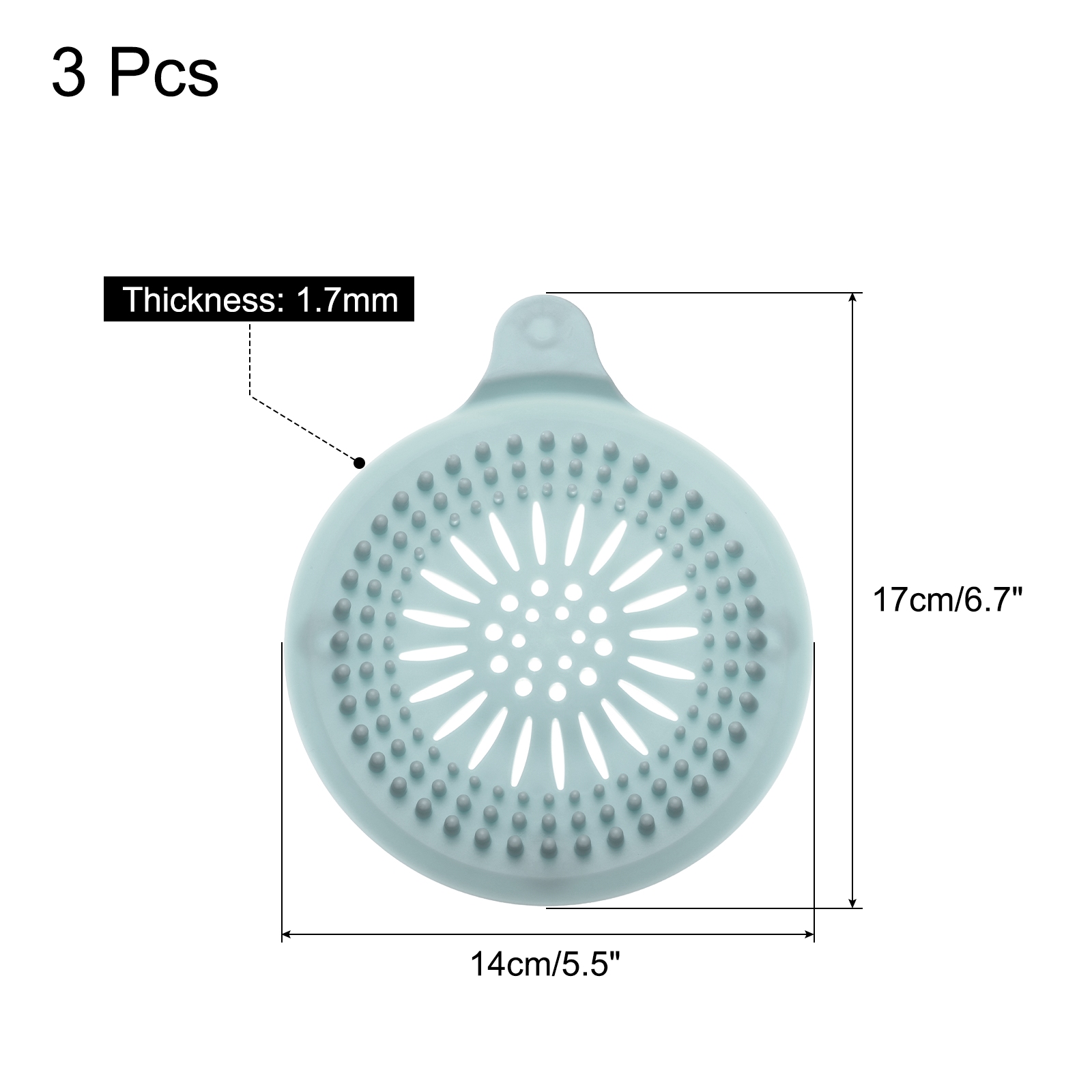 Unique Bargains Shower Drain Hair Catcher Round Cover with Anti-slip Point 5.5" Blue 3Pcs