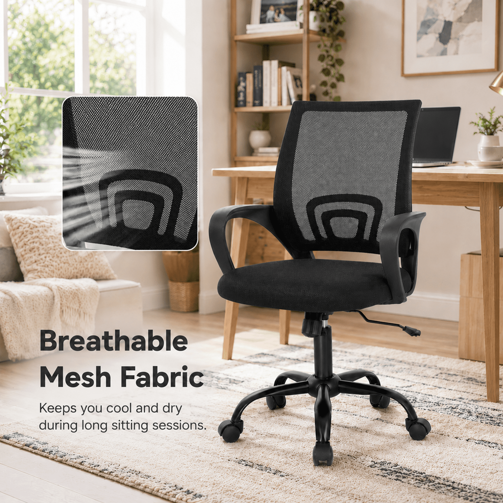 Alvantor 2 Set Office Chair, Ergonomic Mesh Desk Chair with Lumbar Support and Fixed Armrests, Adjustable Height & 360° Swivel, 250lbs