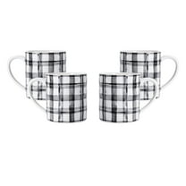 Bico Black and White Plaid Ceramic Mugs, Set of 4, for Coffee, Tea, Drinks, Microwave & Dishwasher Safe