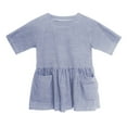 thumbnail image 4 of LADIGASU Middle-aged Children Cotton And Linen Striped Casual Round Neck Short Sleeved Dress With Pockets, 4 of 7