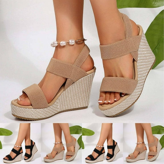 QNANSPI Women's Wedge Heel Shoes, Summer Casual Footwear for Women, Women Peep Toe Thick Heel Fashion Relaxed Slide Footwear For Summer Shoes