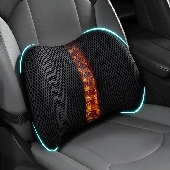 XIBUFE Lumbar Support Pillow for Car, Memory Foam Car Seat Back Support Pillow for Driving, Back Cushion with Strap for Pain Relief, Ergonomic Back Cushion for Office Chair, Wheelchair