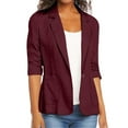 thumbnail image 2 of Linen Blazers for Women 2025 Summer 3/4 Sleeve Lightweight Work Jacket Business Casual Suit Blazer with Pockets Wine XXXXXL, 2 of 7