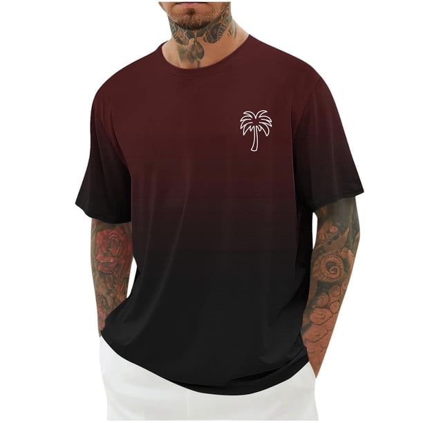 Mens Camisas de Manga Corta Impresión Casual Deportes Cuello Redondo Blusa, Poliéster Ligero para la Primavera Verano Al Aire Libre Uso Diario