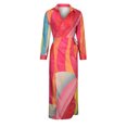 thumbnail image 1 of Robe Chemise Maxi Décontractée à Manches Longues pour Femme, Col en V, Col Chemise, Mode, Imprimé Vintage, Fente, Laçage, Longueur Taille, Longue Robe, 1 of 7