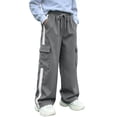thumbnail image 6 of BXJX Boys Cargo Pants 14-16, Straight‑Leg Side Stripe Multi Pocket Elastic Waist Casual Trousers, 6 of 9