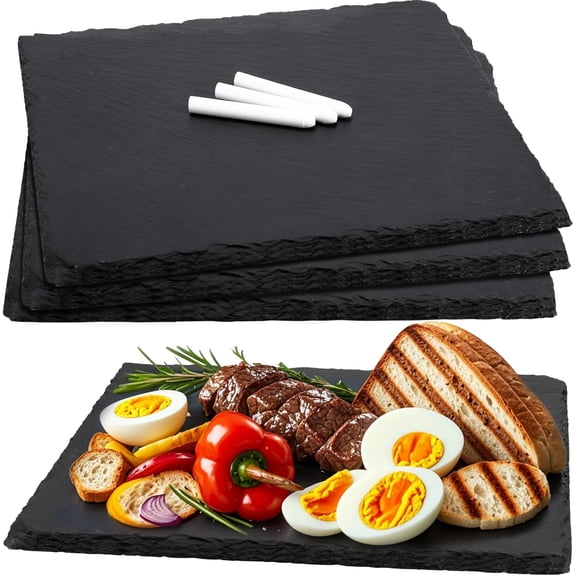4 Pack Slate Cheese Board,12" x 10" Charcuterie Boards with Soapstone Chalk,Slate Cheese Tray Serving Tray,Black Stone Plates for Appetizers Meat Fruit Sushi Dining Party