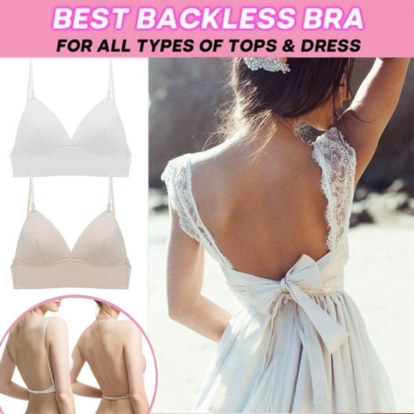 Zjloe7sa bras for women Women's Low Back Bra Lace Glossy U Shape Backless Bra Wear With Low Back Dresses White,Beige