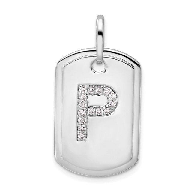 Diamond2Deal 14K Gold Gold Diamond Initiale P Dog Tag Charme pour Femmes (W - 0.7 Pouce)