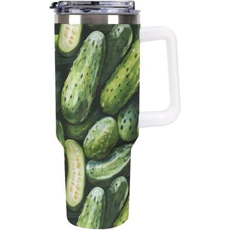 Dill Pickles Car Cup Tumbler 40 Oz Stainless Steel Coffee Mug with Handle Straw Insulated Travel Cup 40oz