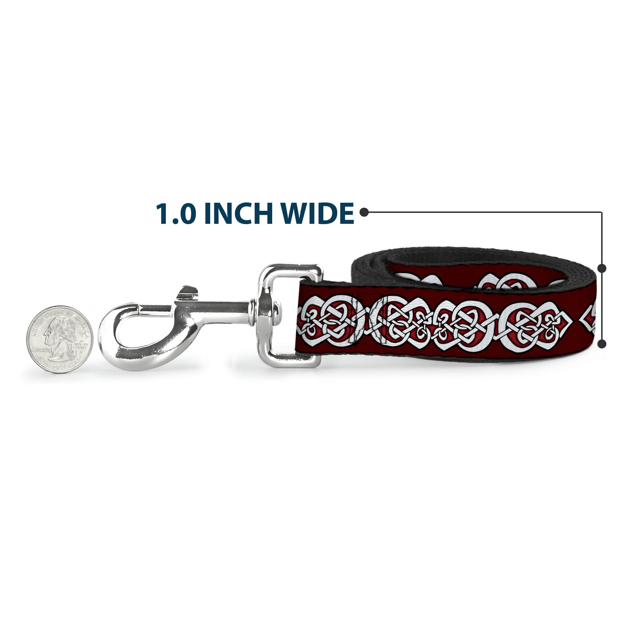Buckle-Down Pet Leash, Dog Leash, Celtic Knot Reds Black White, 6 Feet Long 1.0 Inch Wide
