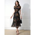 thumbnail image 2 of Multicolor Floral Print Mesh Round Neck Short Sleeve Waist Ruffle Hem Maxi Dress, 2 of 8