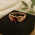 thumbnail image 3 of Mooneye 5mm Square Garnet 925 Sterling Silver Rose Vermeil Celtic Women Graduation Gift Ring, 3 of 6