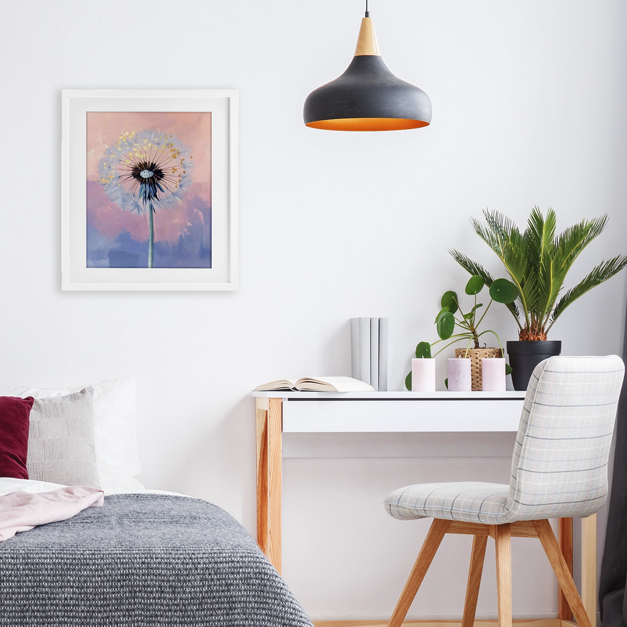 Stupell Industries Pastel Dandelion with Gold Seeds White Framed Print Under Glass, design by The Prints Vibe
